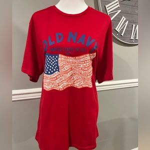 Women's Old Navy Red American Flag Short Sleeve Tshirt Size XL NWOT
